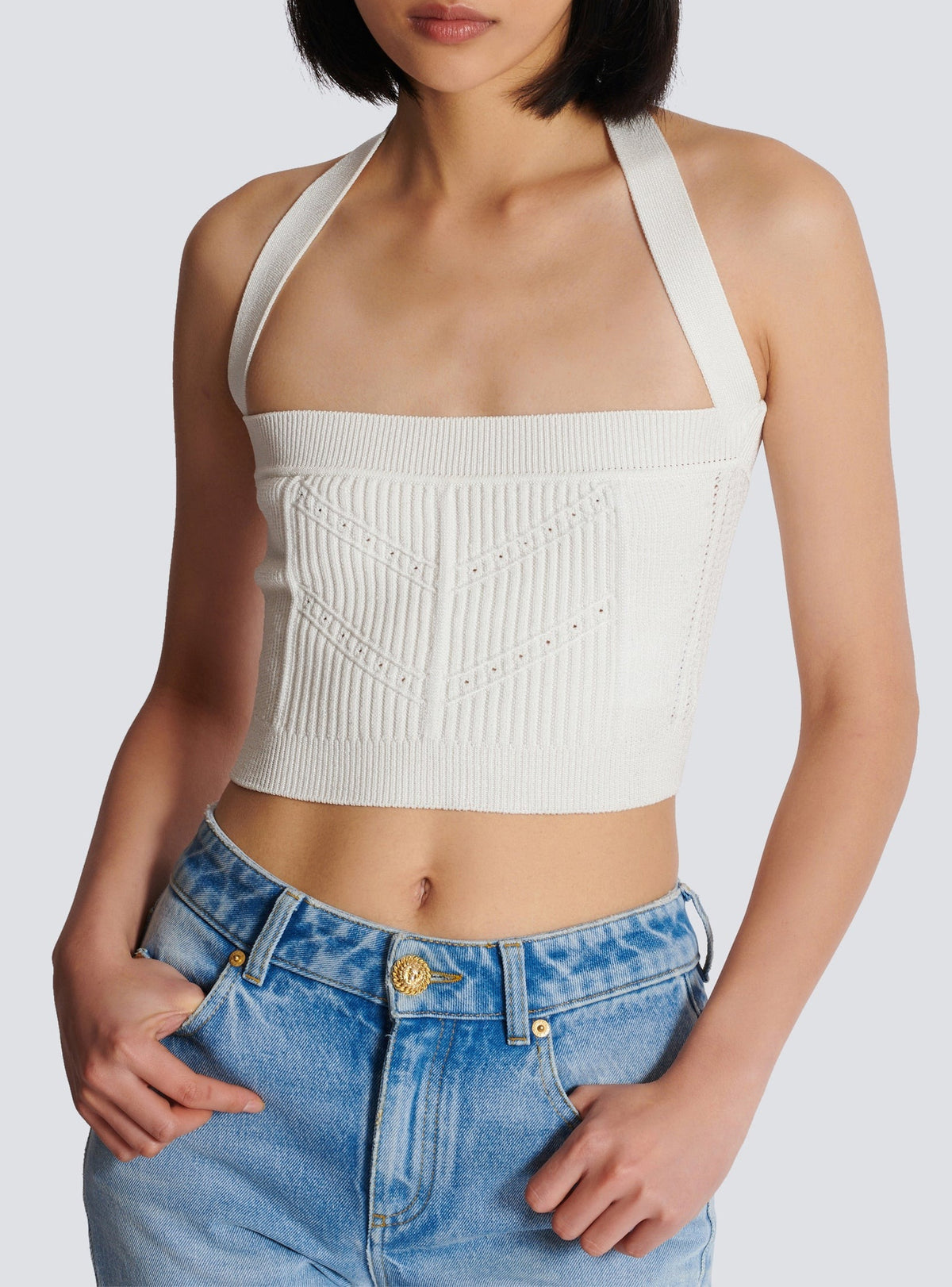 Top dos-nu en maille - Blanc