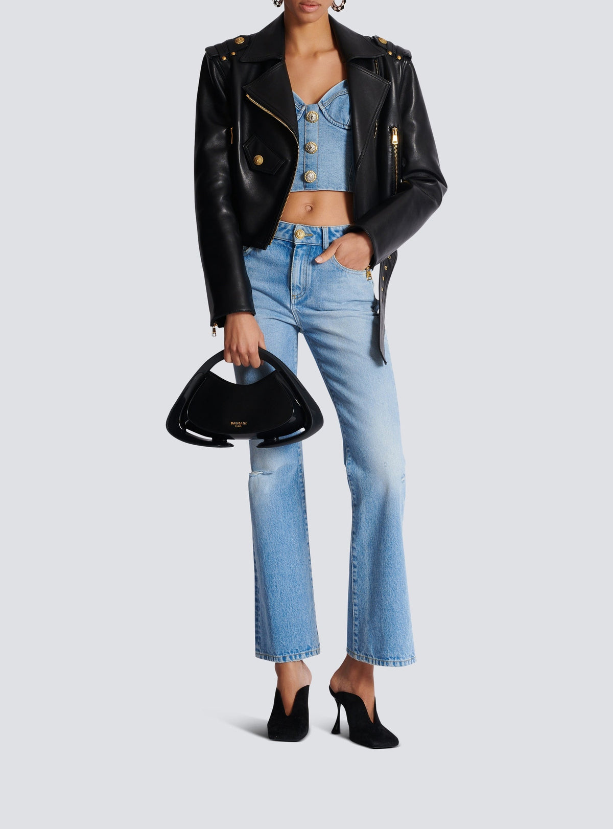 Top à fines bretelles en denim - Bleu Jean Clair