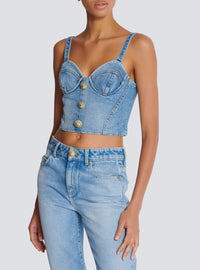 Top à fines bretelles en denim - Bleu Jean Clair