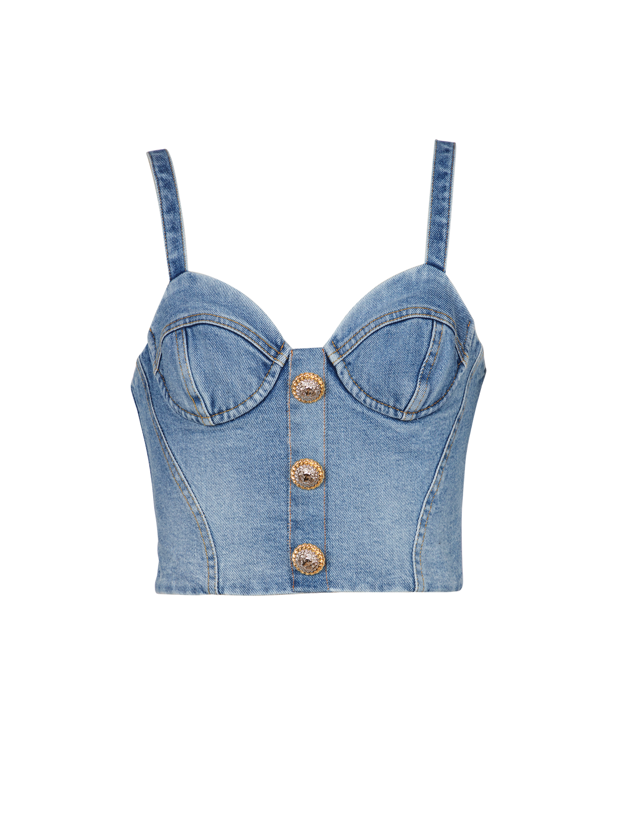 Top à fines bretelles en denim - Bleu Jean Clair