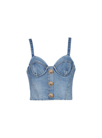 Top à fines bretelles en denim - Bleu Jean Clair