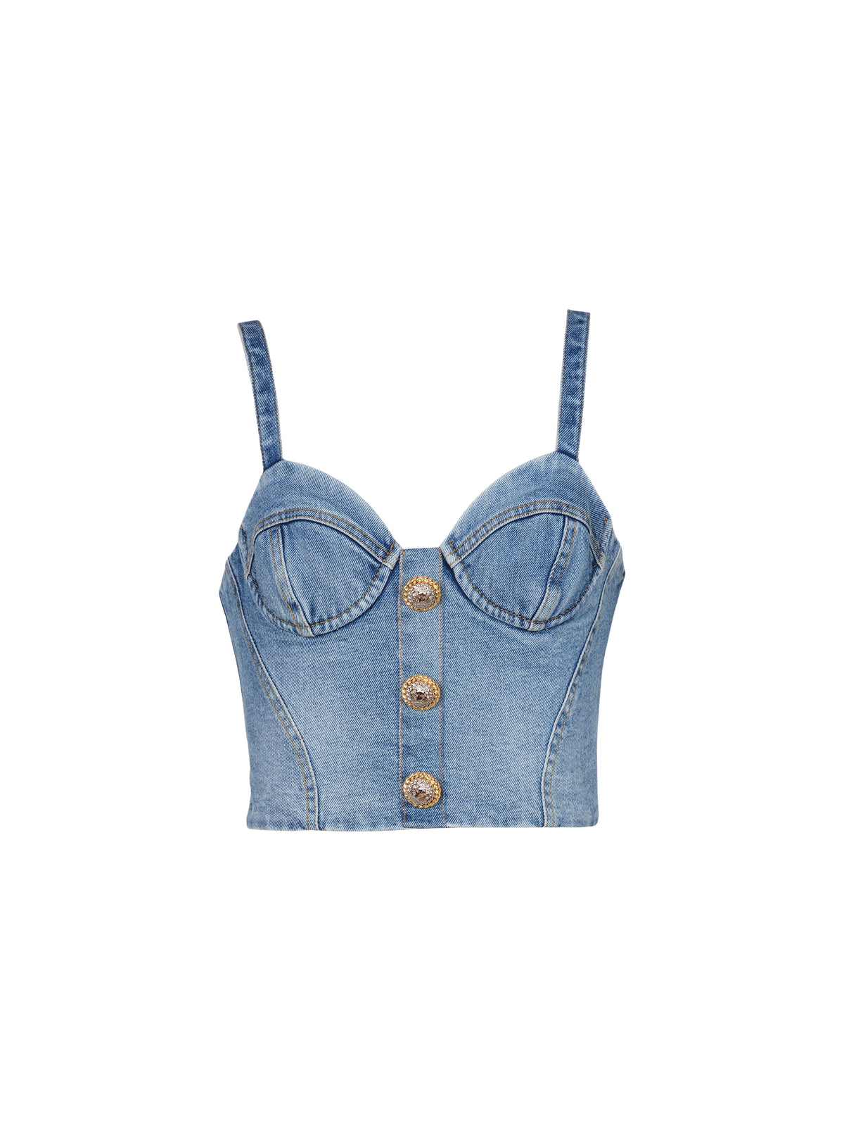 Top à fines bretelles en denim - Bleu Jean Clair