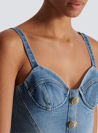 Top à fines bretelles en denim - Bleu Jean Clair