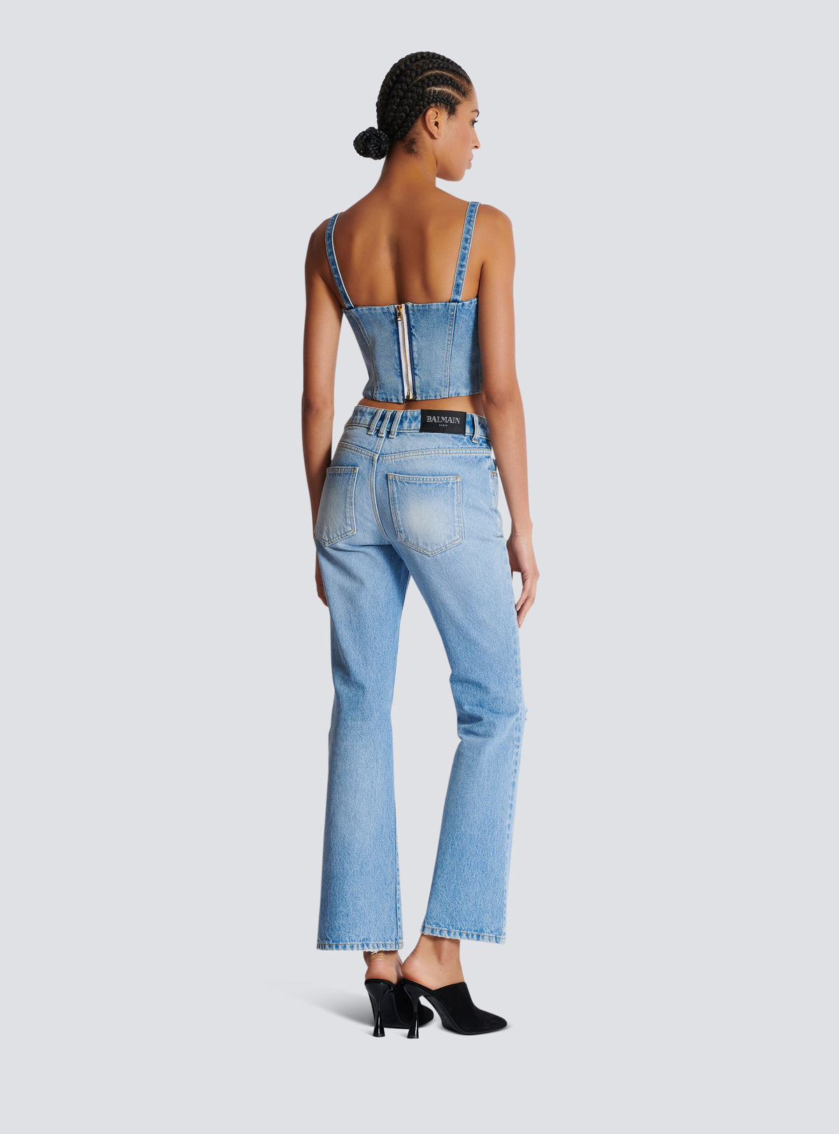 Top à fines bretelles en denim - Bleu Jean Clair