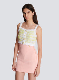 Top à bretelles en tweed - Blanc & Jaune Citron