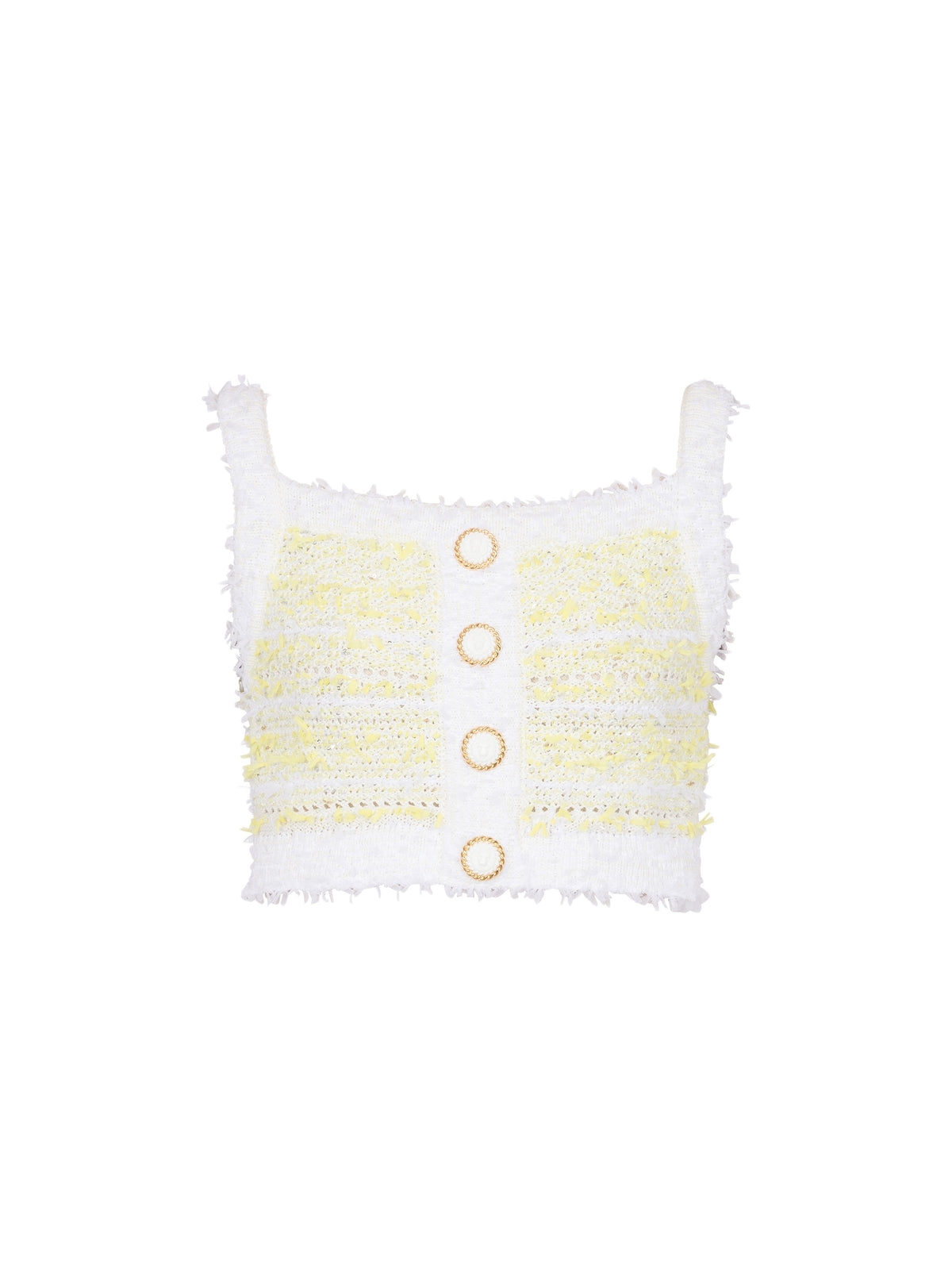 Top à bretelles en tweed - Blanc & Jaune Citron