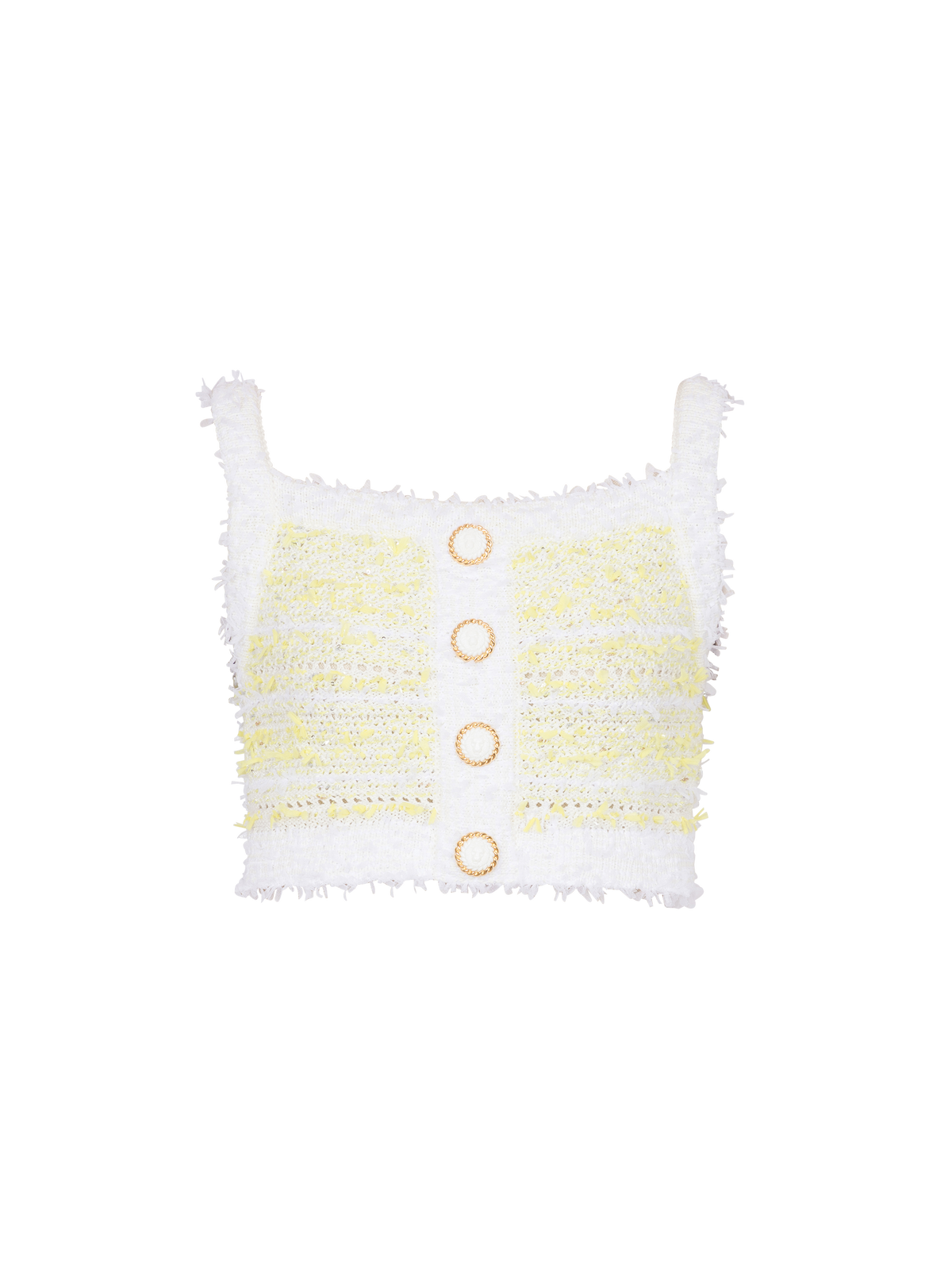 Top à bretelles en tweed - Blanc & Jaune Citron