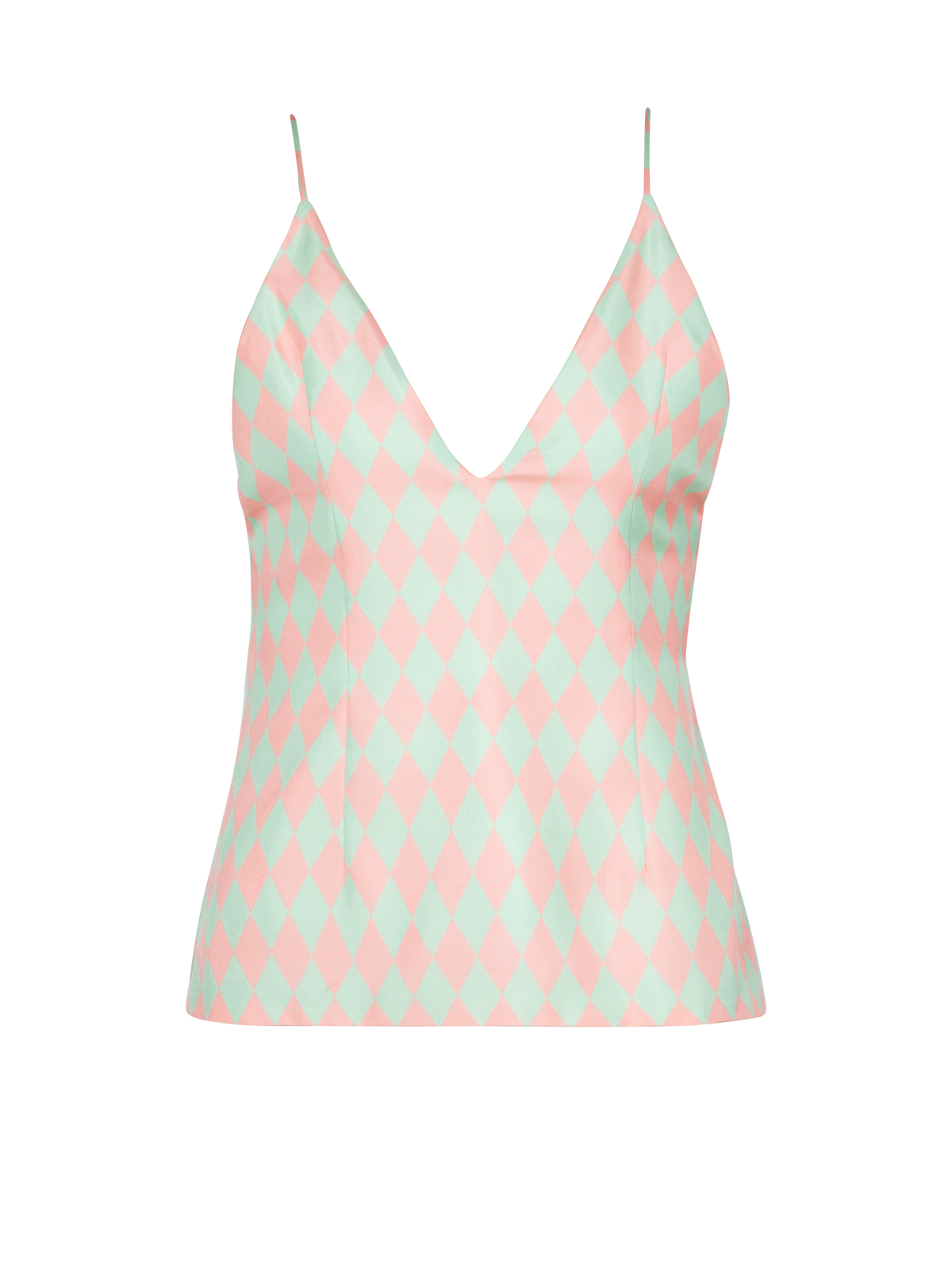 Top en soie imprimée diamond - Vert Pâle & Rose Pâle