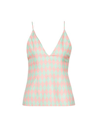 Top imprimé diamond en soie - Vert Pâle & Rose Pâle