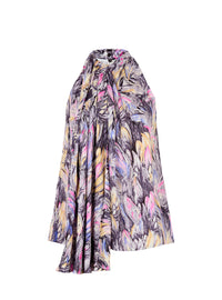 Top à col lavallière imprimé plumes - Gris Clair &  Multicolore