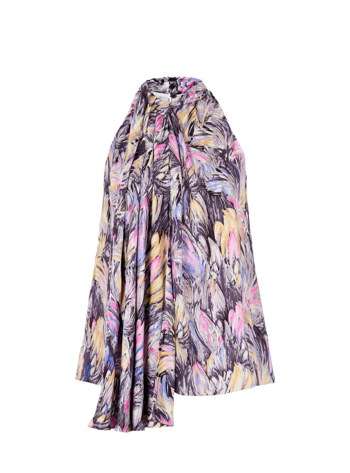 Top à col lavallière imprimé plumes - Gris Clair &  Multicolore