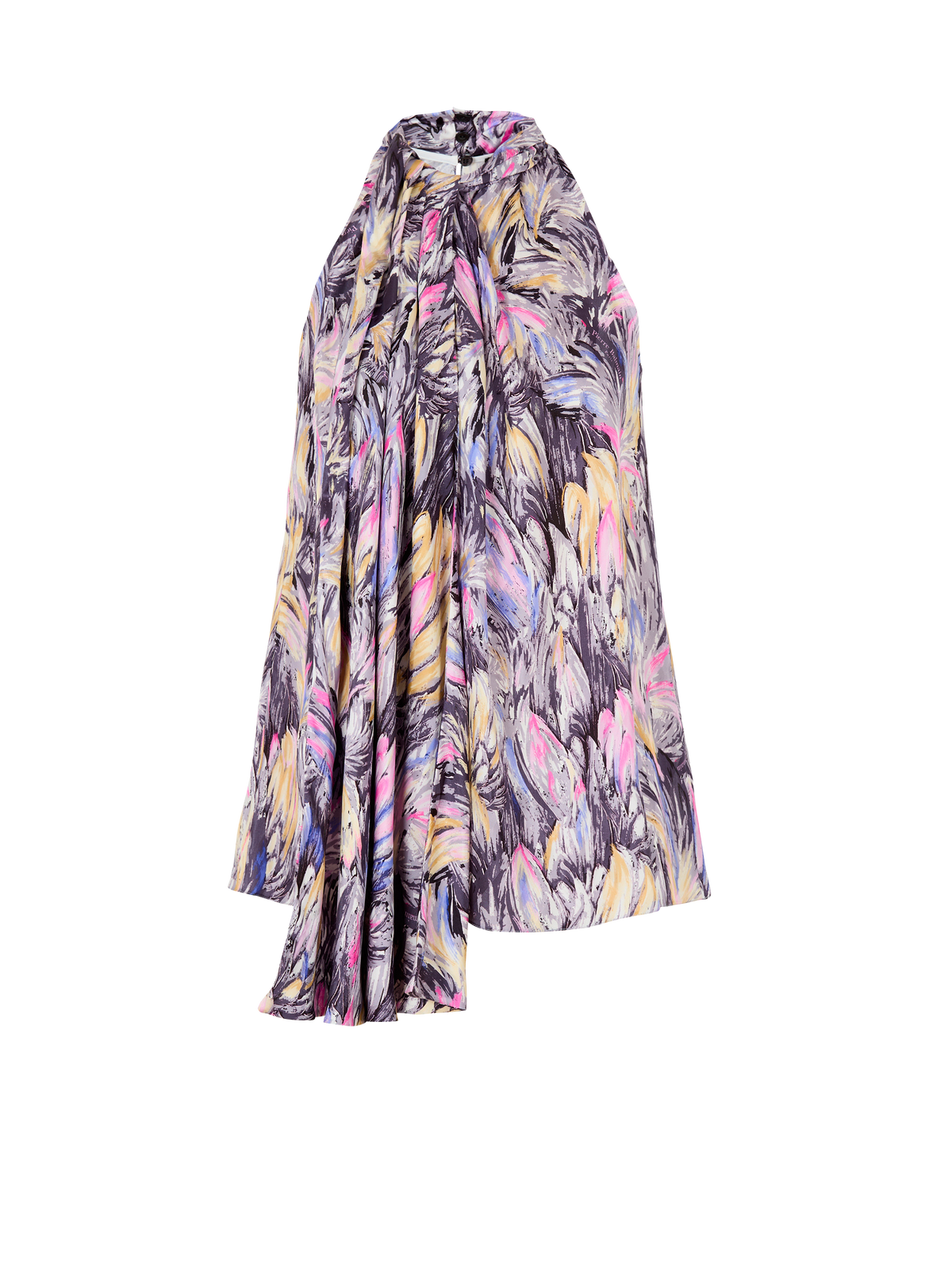 Top à col lavallière imprimé plumes - Gris Clair &  Multicolore