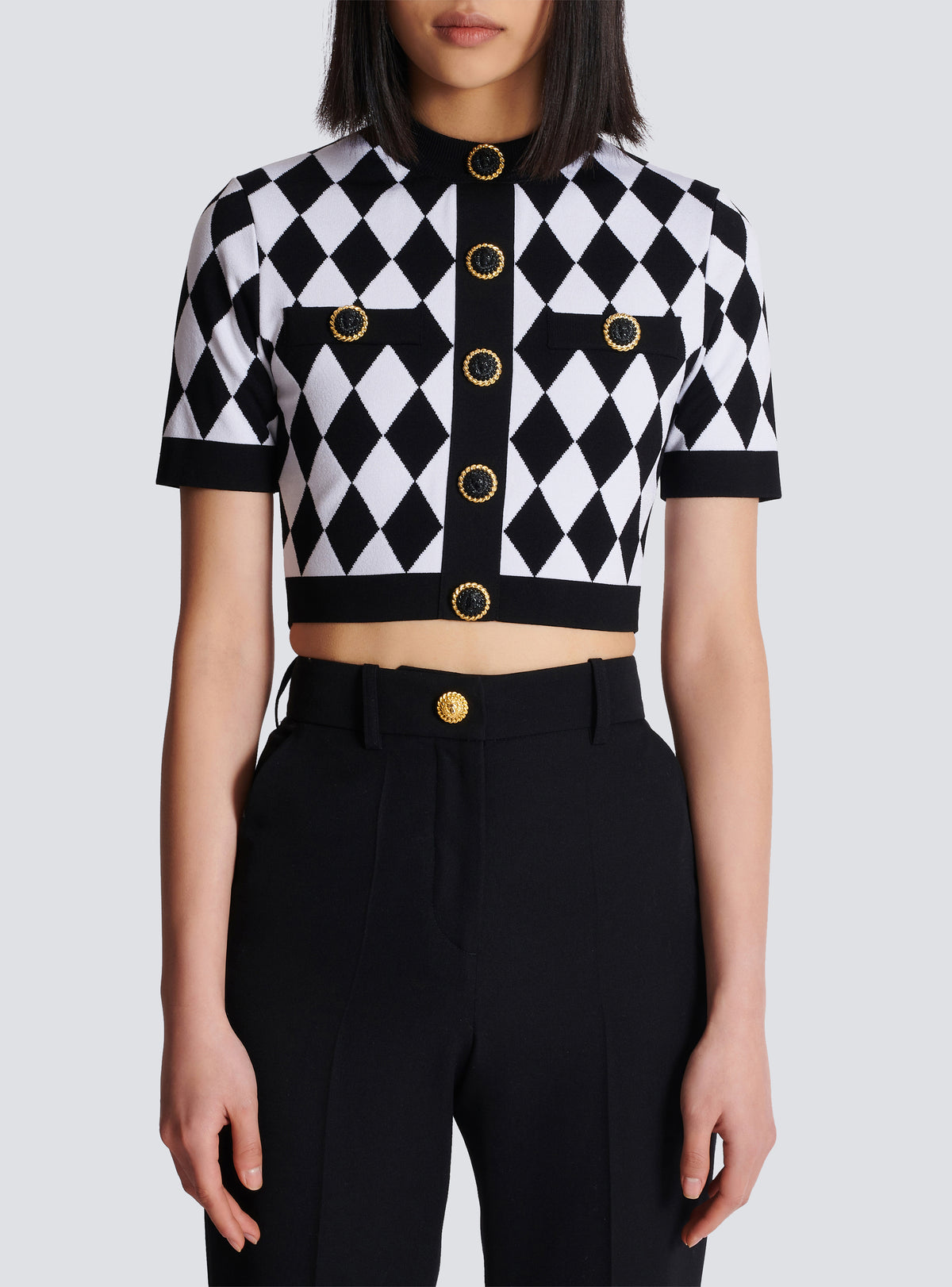 Top en maille jacquard diamond - Noir & Blanc