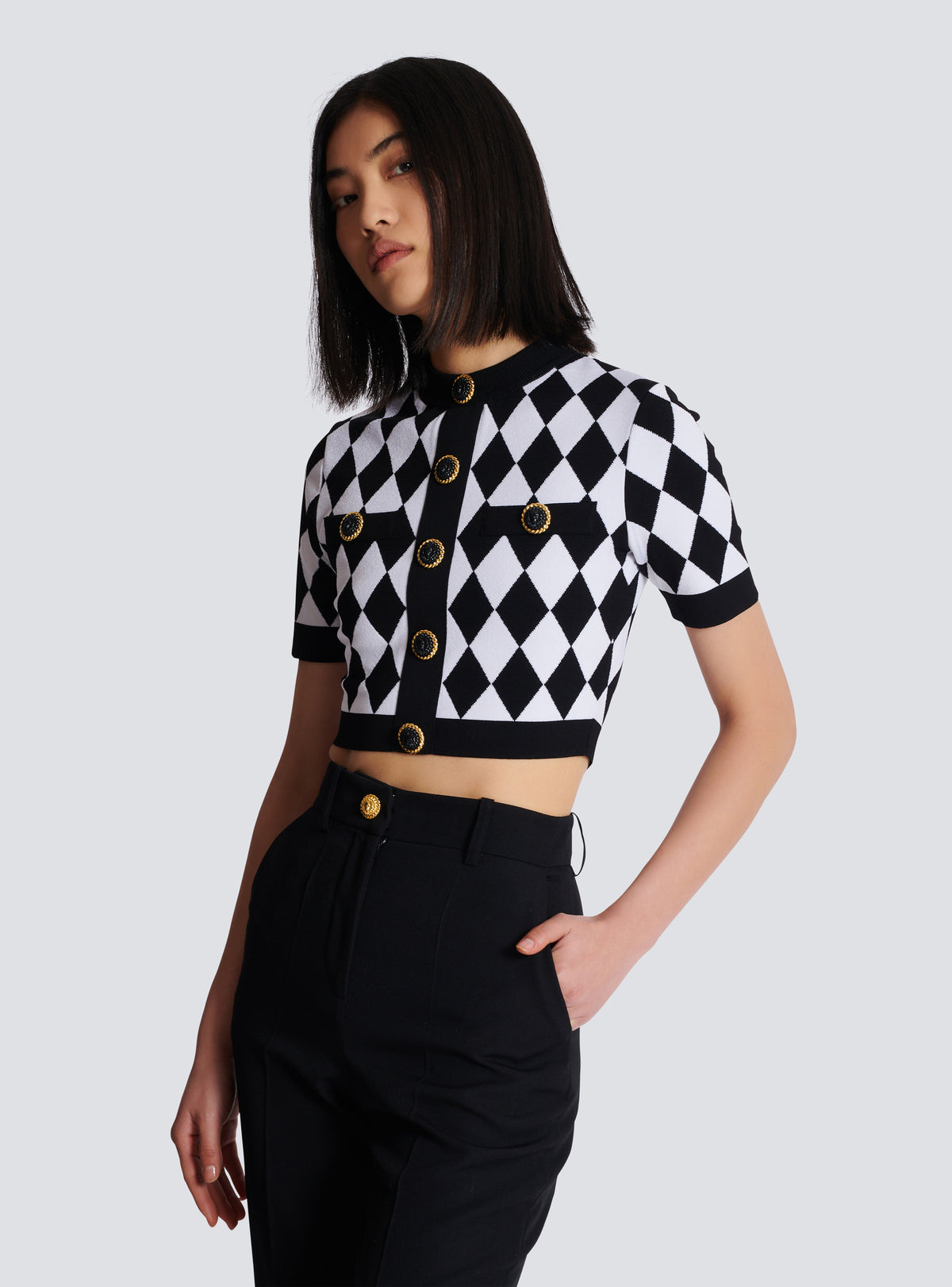 Top en maille jacquard diamond - Noir & Blanc