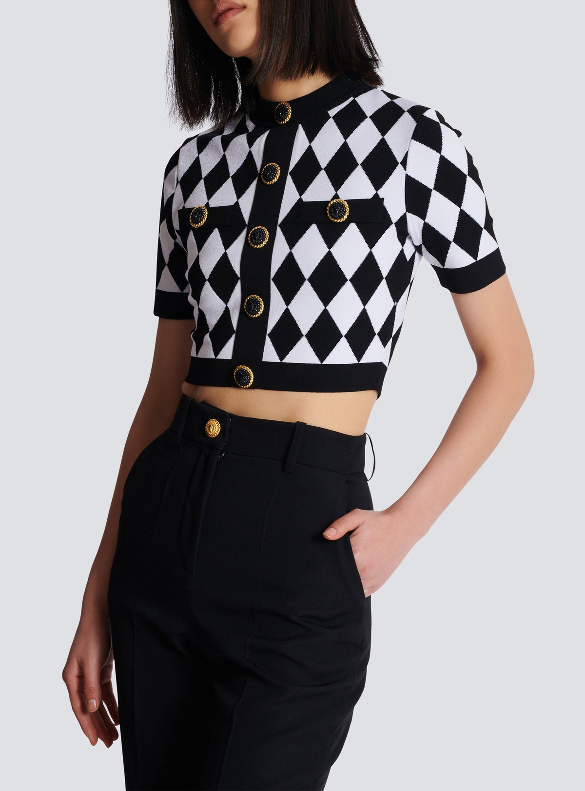 Top en maille jacquard diamond - Noir & Blanc