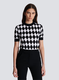 Top en maille intarsia à motif losange - Noir & Blanc