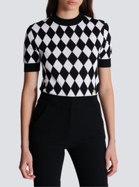 Top en maille intarsia à motif losange - Noir & Blanc