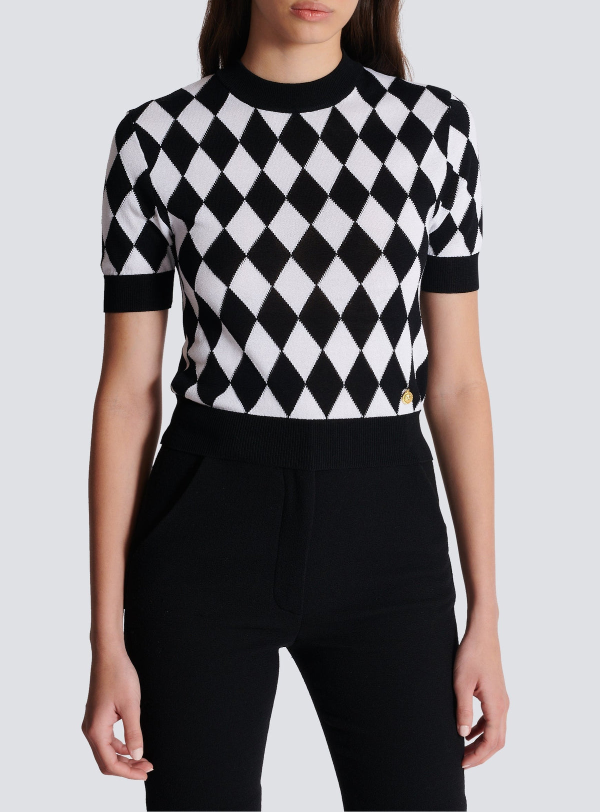 Top en maille intarsia à motif losange - Noir & Blanc