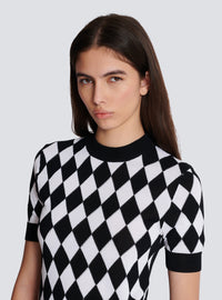 Top en maille intarsia à motif losange - Noir & Blanc