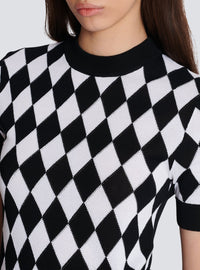 Top en maille intarsia à motif losange - Noir & Blanc