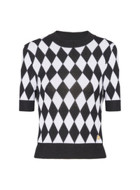 Top en maille intarsia à motif losange - Noir & Blanc