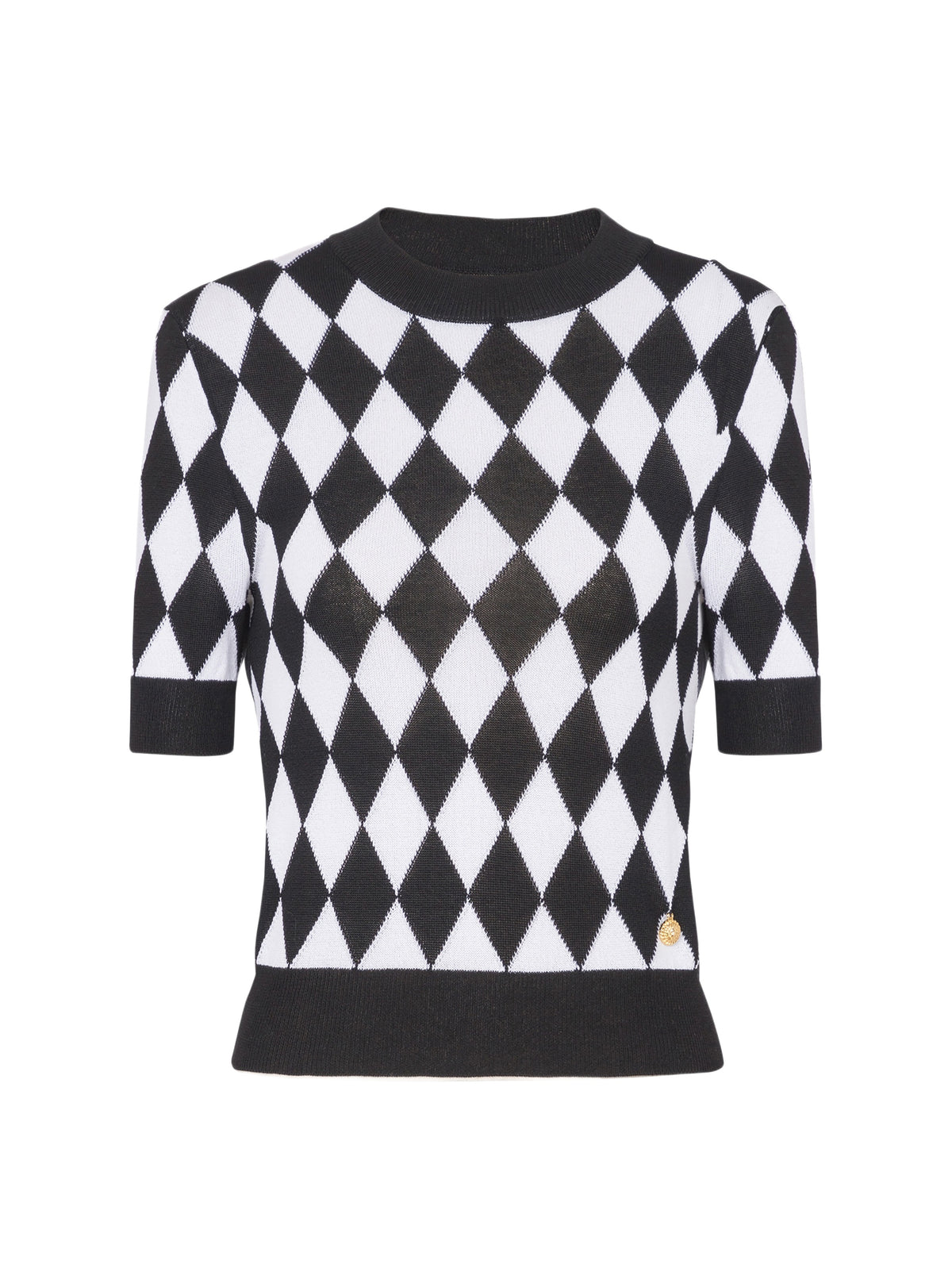 Top en maille intarsia à motif losange - Noir & Blanc