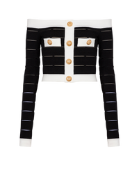 Top en maille à épaules dénudées - Noir & Blanc