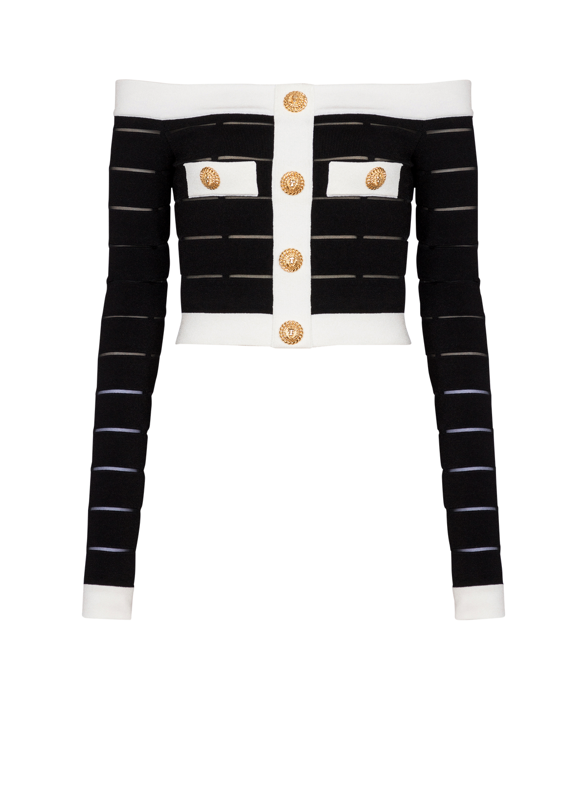 Top en maille à épaules dénudées - Noir & Blanc