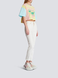 Palm tree print T-shirt - Lemon Yellow & Coral Orange & Bleu Ci