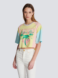 T-shirt imprimé palmier balmain signature - Jaune Citron &  Orange Corail &  Bleu Ci