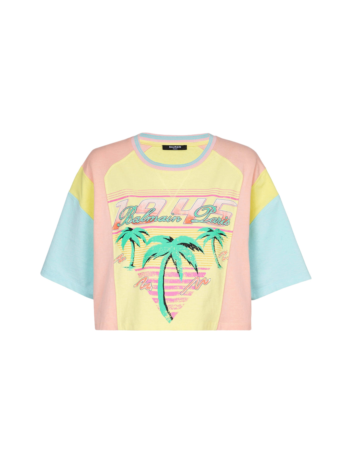 Palm tree print T-shirt - Lemon Yellow & Coral Orange & Bleu Ci