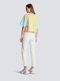 T-shirt imprimé palmier balmain signature - Jaune Citron &  Orange Corail &  Bleu Ci
