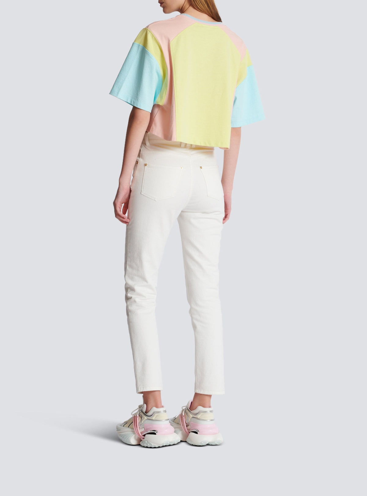 Palm tree print T-shirt - Lemon Yellow & Coral Orange & Bleu Ci