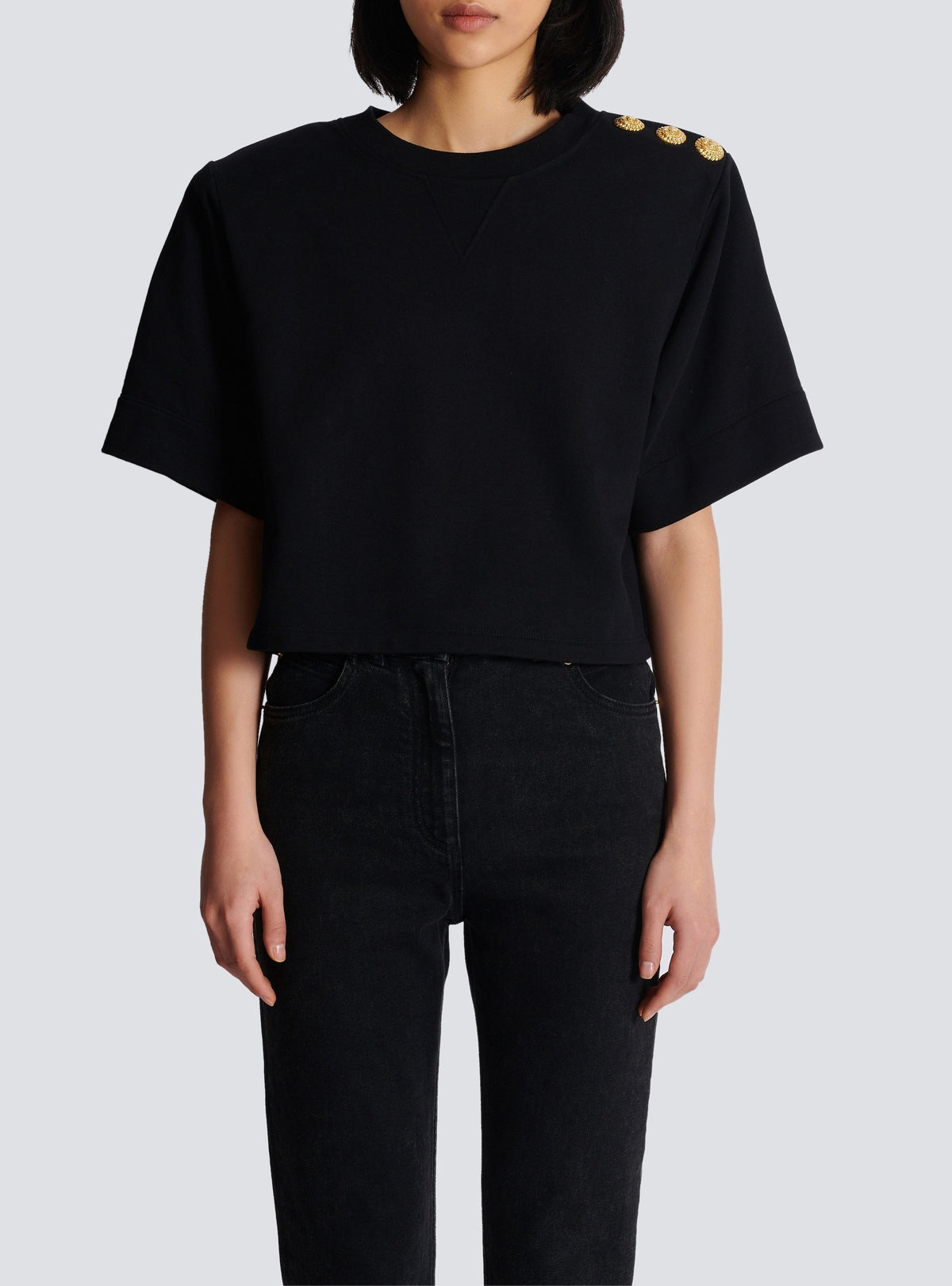 Sweatshirt court à boutons - Noir