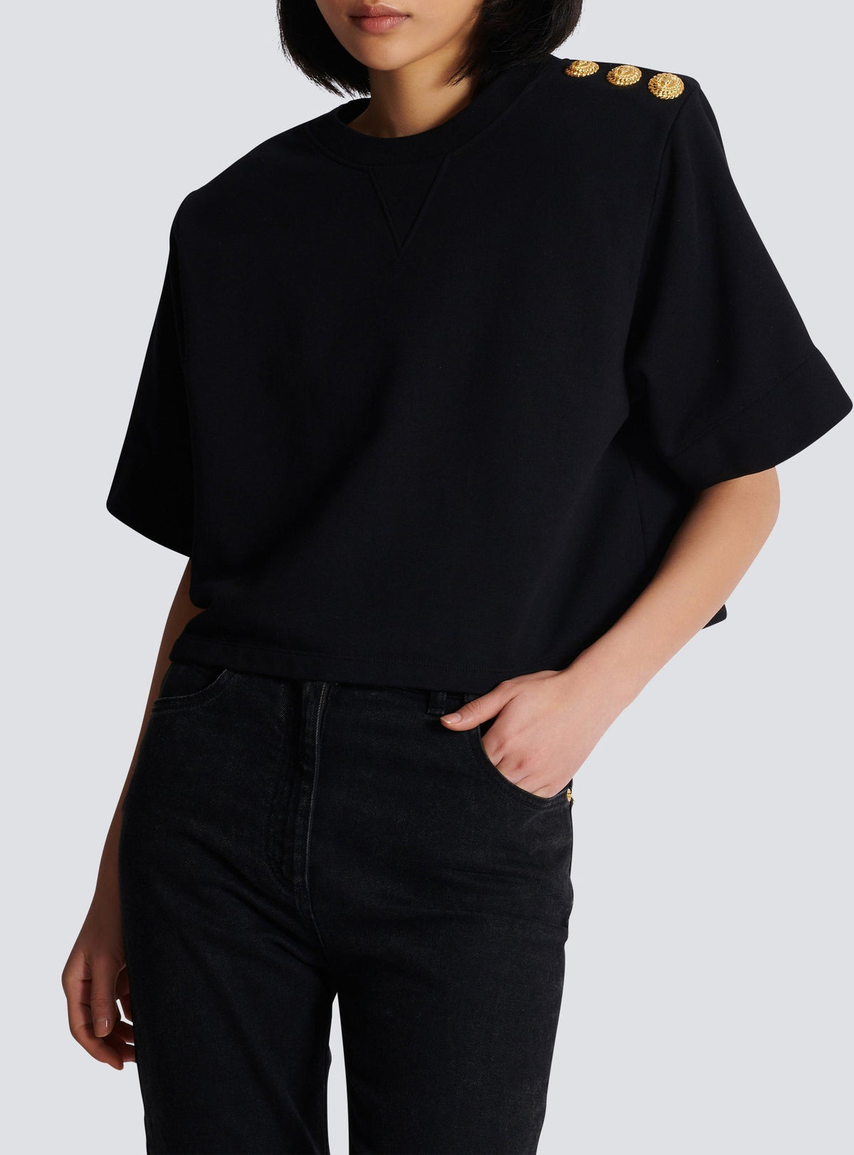 Sweatshirt court à boutons - Noir
