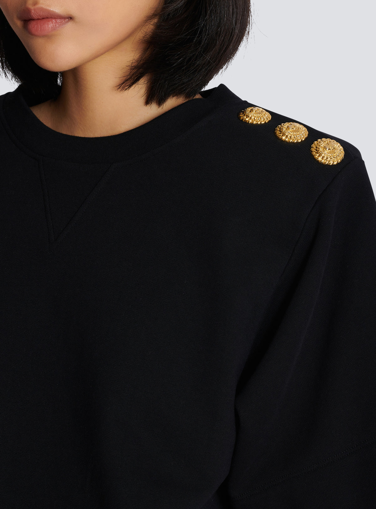 Sweat-shirt court à boutons - Noir