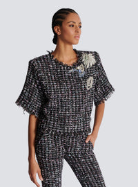T-shirt court en tweed patches - Noir & Multico