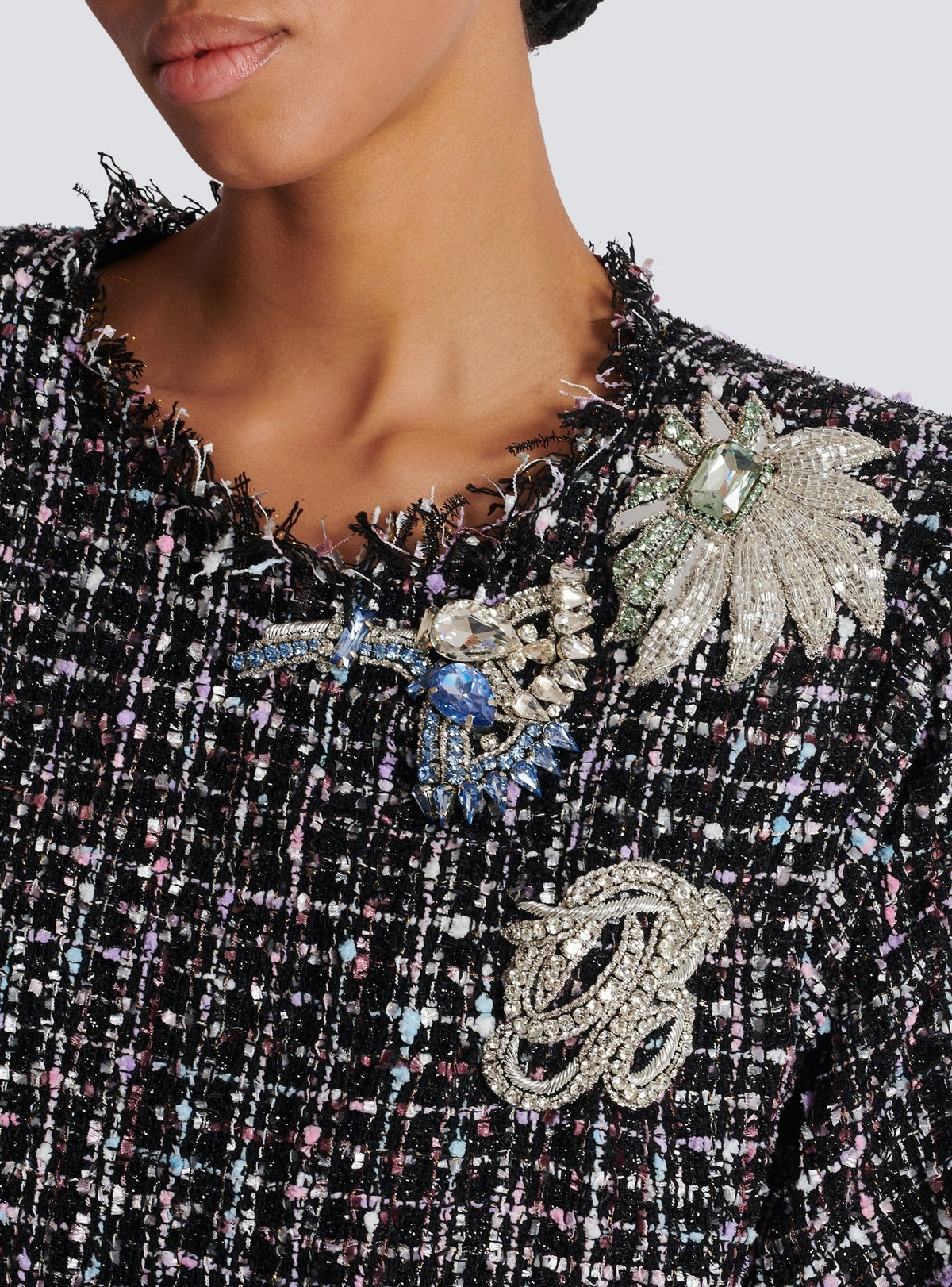 T-shirt court en tweed patches - Noir & Multicolore