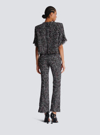 T-shirt court en tweed patches - Noir & Multico