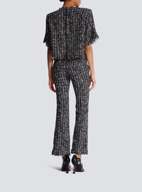 T-shirt court en tweed patches - Noir & Multicolore