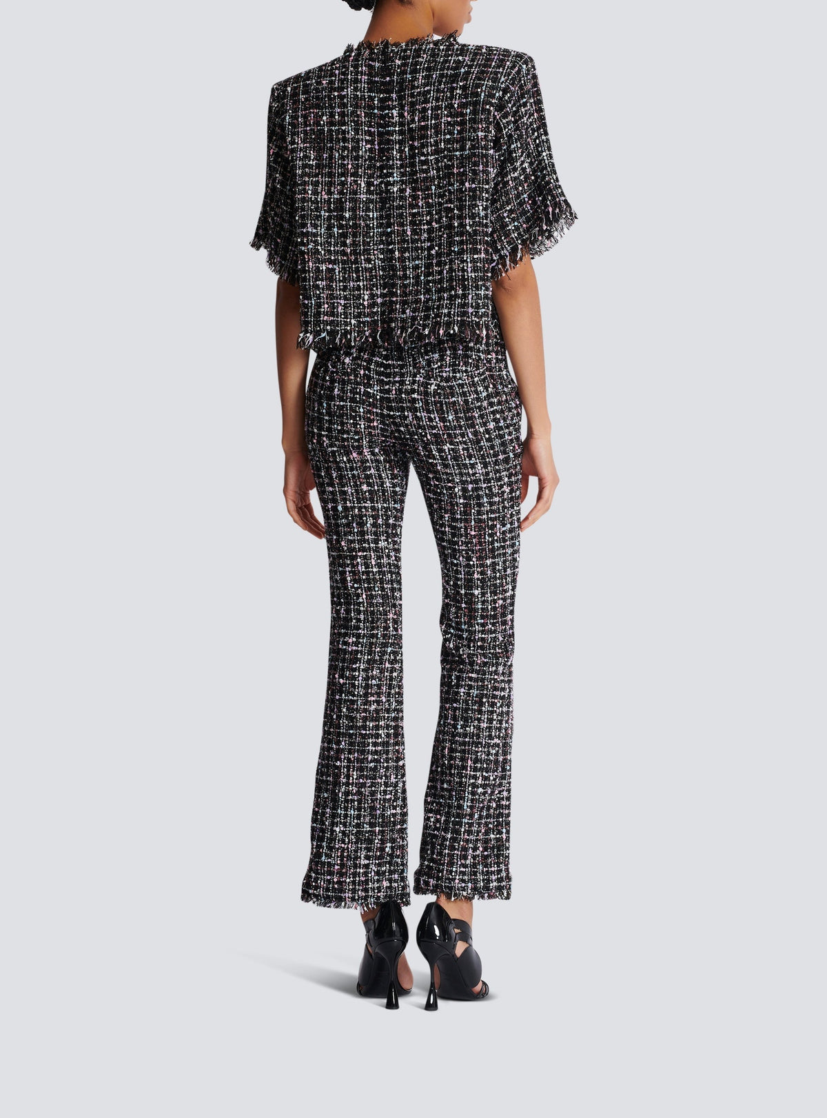 T-shirt court en tweed patches - Noir & Multicolore