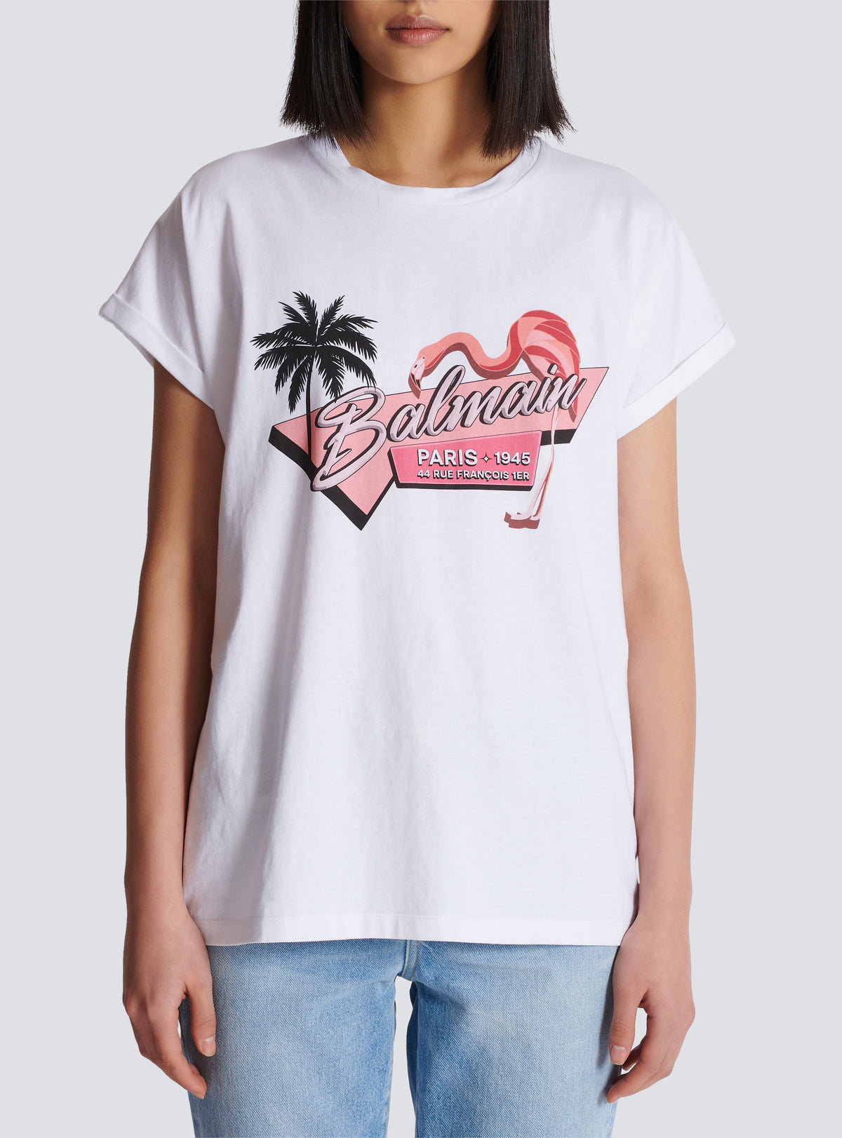 T-shirt imprimé balmain flamant rose - Multicolore