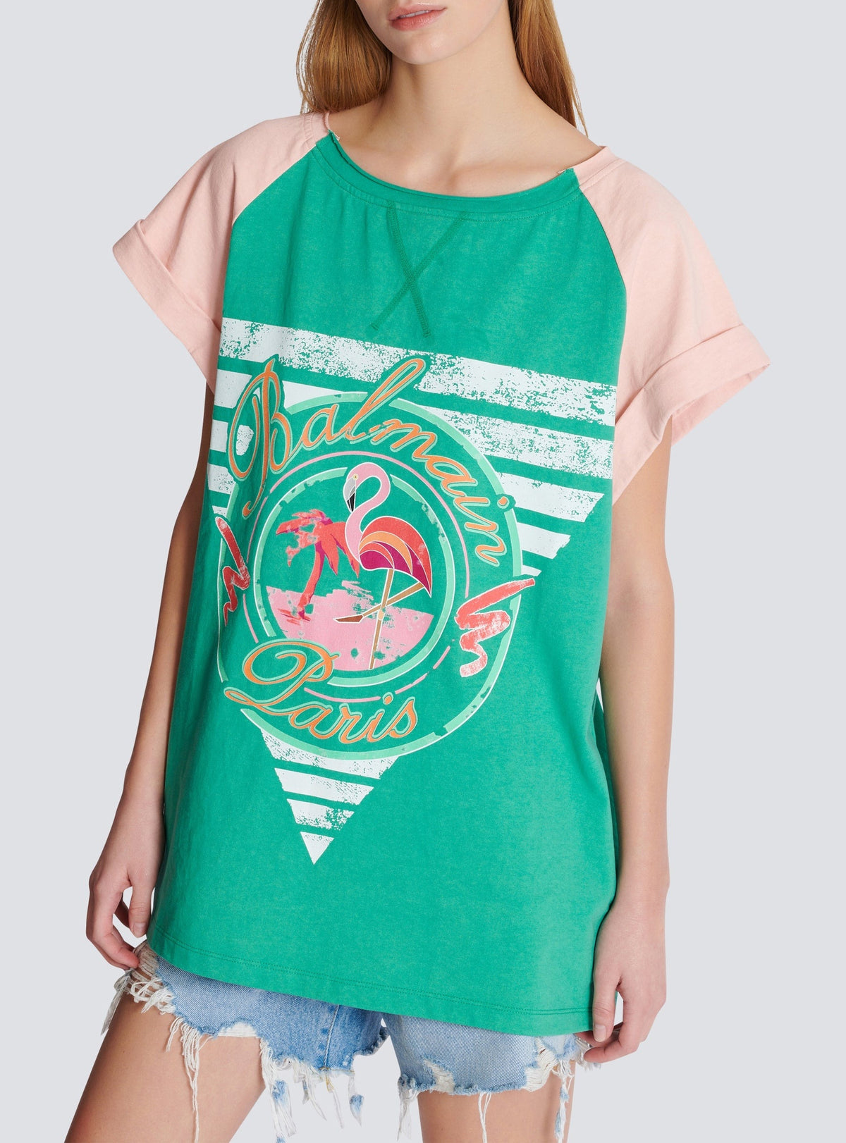 T-shirt imprimé Flamant Rose - Vert Jade & Saumon & Multicolore
