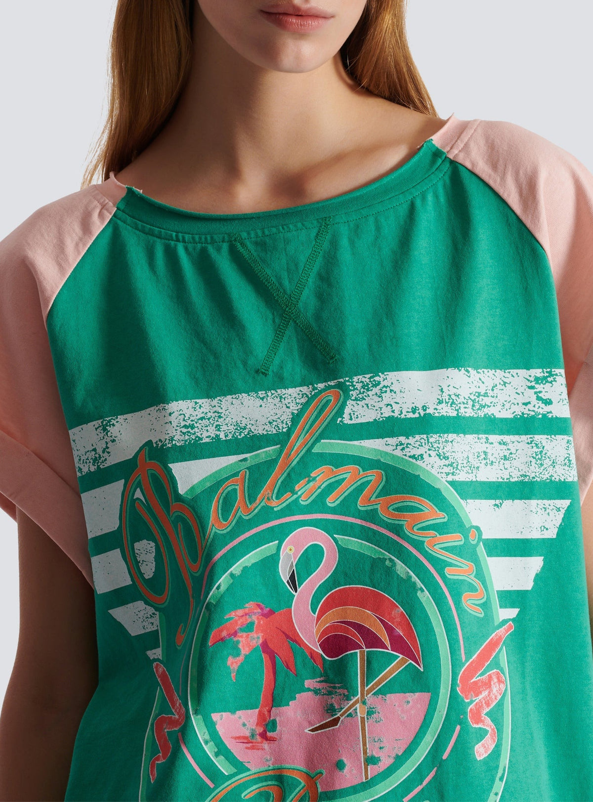 T-shirt imprimé Flamant Rose - Vert Jade & Saumon & Multicolore