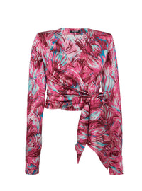 Blouse cache-cœur en soie - Rose & Turquoise
