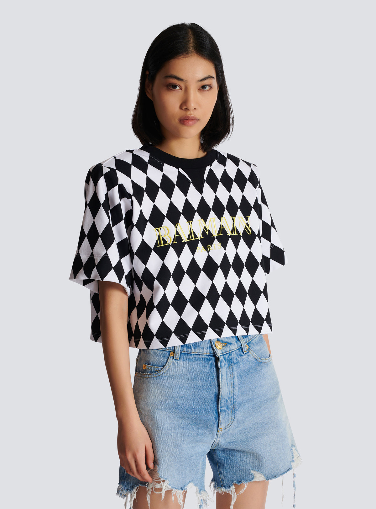 Sweat diamant imprimé crop - Noir