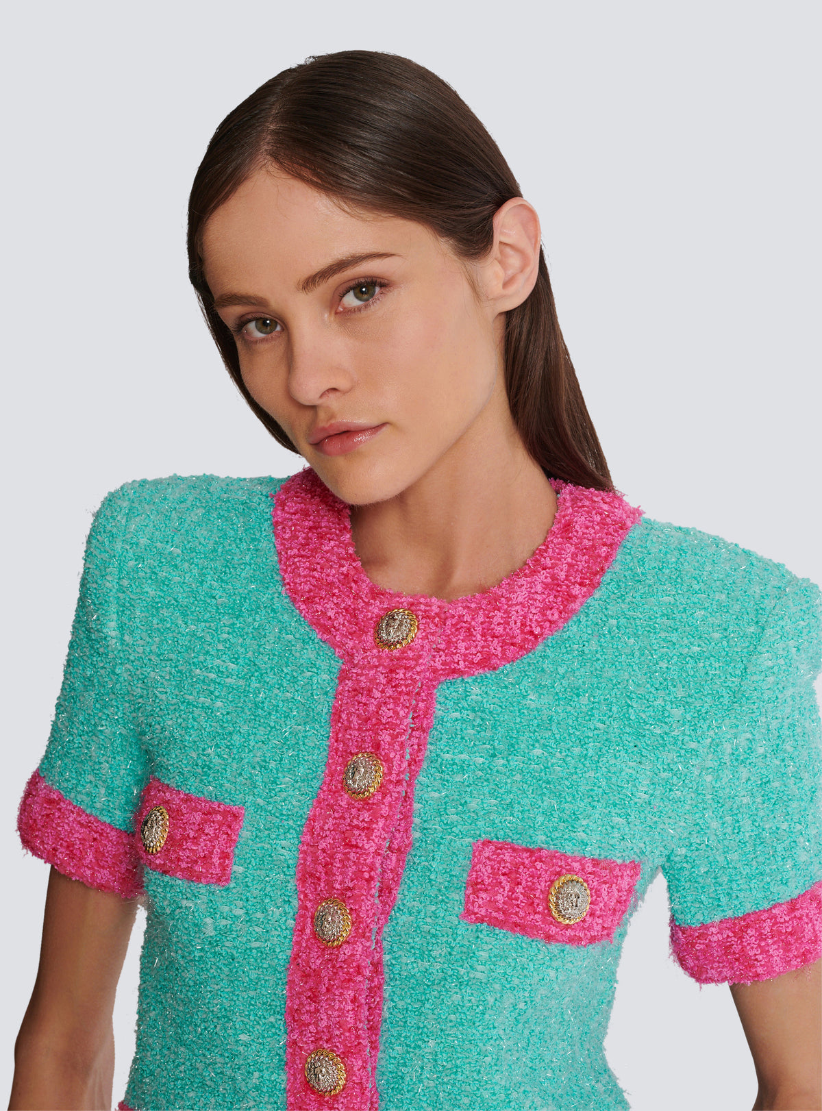 Cardigan court en maille bicolore - Multicolore