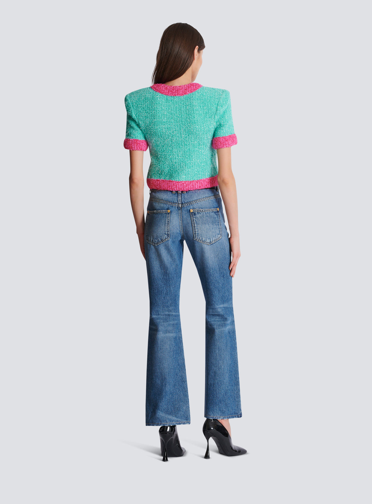 Cardigan court en maille bicolore - Multicolore
