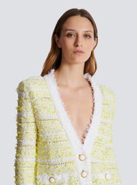 Cardigan court en maille - Blanc & Jaune Citron