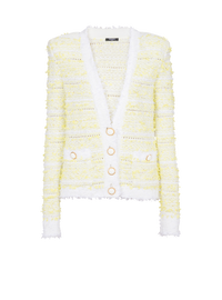 Cardigan court en maille - Blanc & Jaune Citron